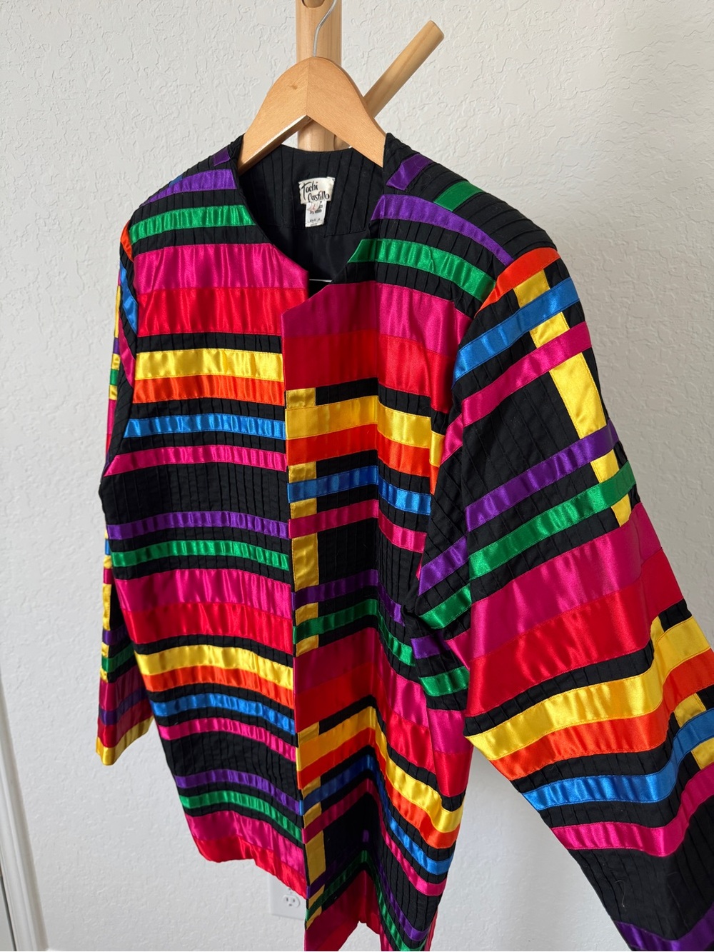 Colorful Striped Satin Button-Down Top - Multicolor - Picture 3 of 5